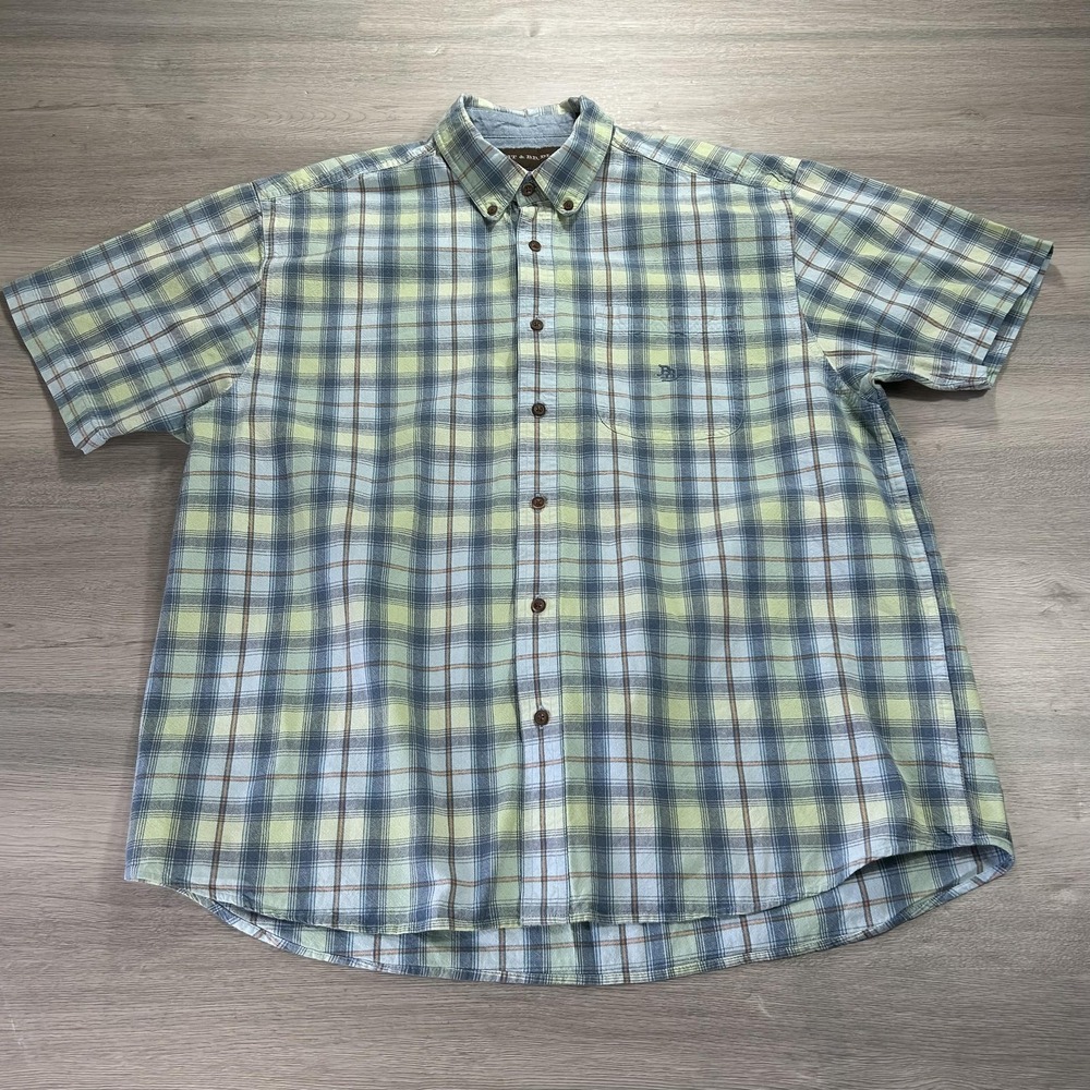 Bit & Bridle Shirt Mens XL Blue Green Plaid Button Down Short‎ Sleeve Cotton